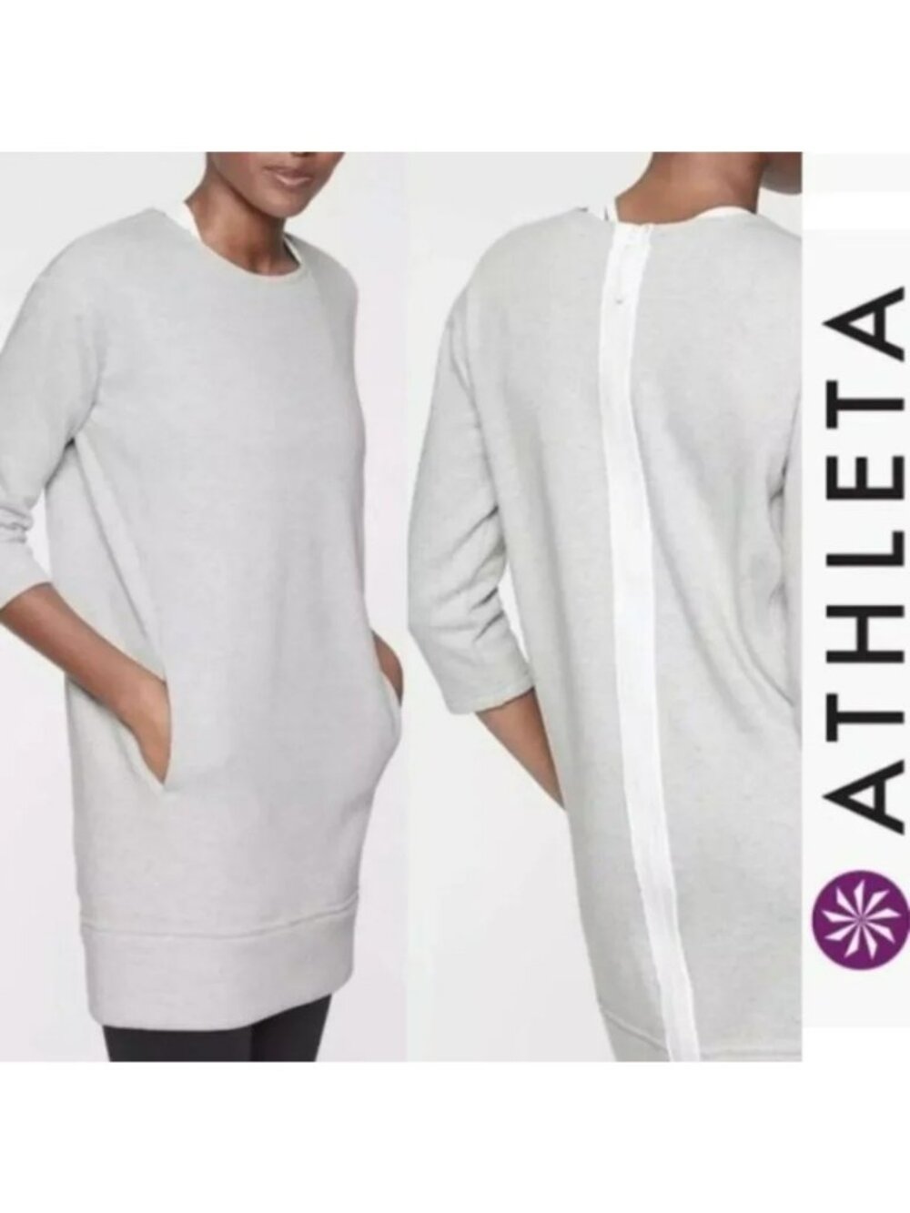 Athleta Medium Cozy Karma Back Zip Dress Heather Gray Medium
